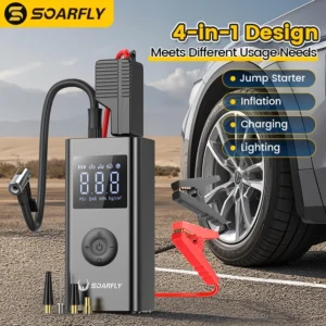 SOARFLY Car Jump Starter 4in1 Multi-function Car High Power Bank 6000mah Jumper Starter Portable Air Pump Tire Inflator