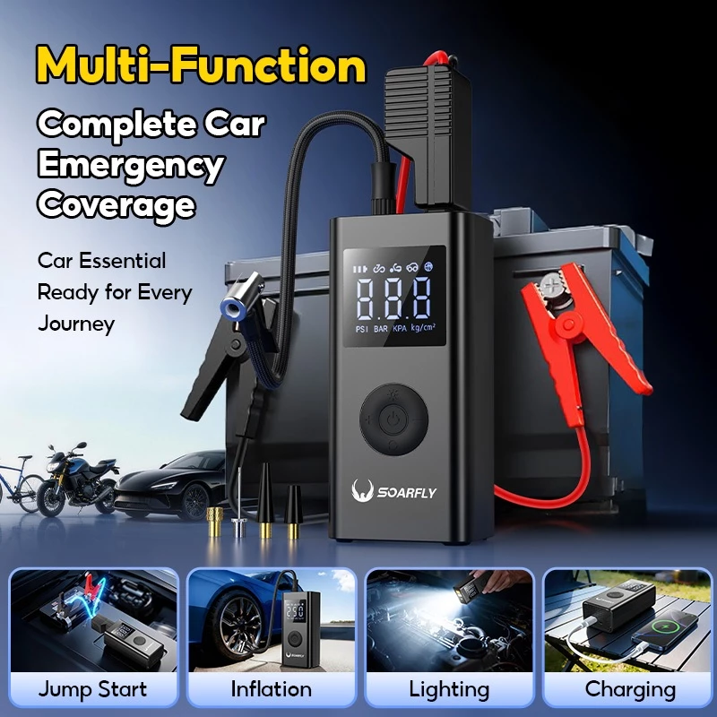 SOARFLY Car Jump Starter 4in1 Multi-function Car High Power Bank 6000mah Jumper Starter Portable Air Pump Tire Inflator - Image 2